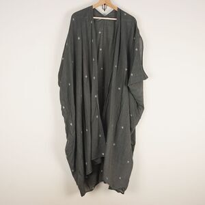 House of Wandering Artisanal Silk Overlay Green Small Embroidered Detail Robe OS